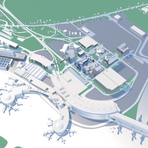 AirportCity 3D Plan: 3D Visualisierung des AirportCity Geländes (©Flughafen Wien)