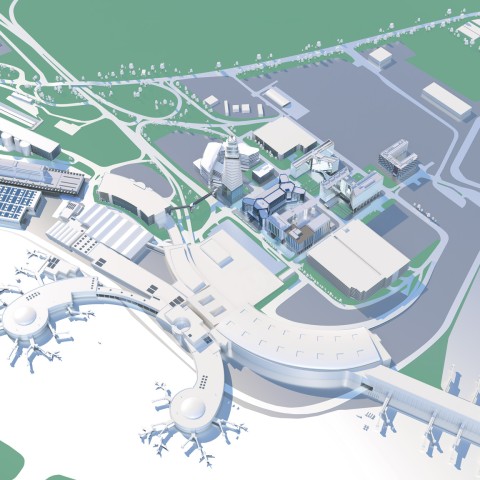 AirportCity 3D Plan: 3D Visualisierung des AirportCity Geländes (©Flughafen Wien)