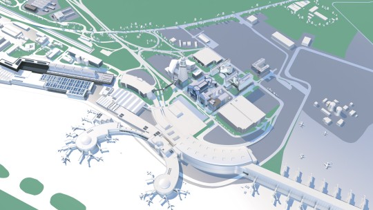 AirportCity 3D Plan: 3D Visualisierung des AirportCity Geländes (©Flughafen Wien)